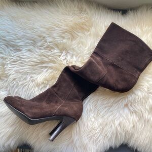 JESSICA Suede Boots 8 Brown Christie Stiletto Half Zip 4” Heel Knee High